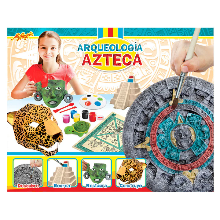 Didacti Arqueología Azteca; 1 molde de piedra del sol, 1 molde de pirámide, 1 mascara de barro para restaurar