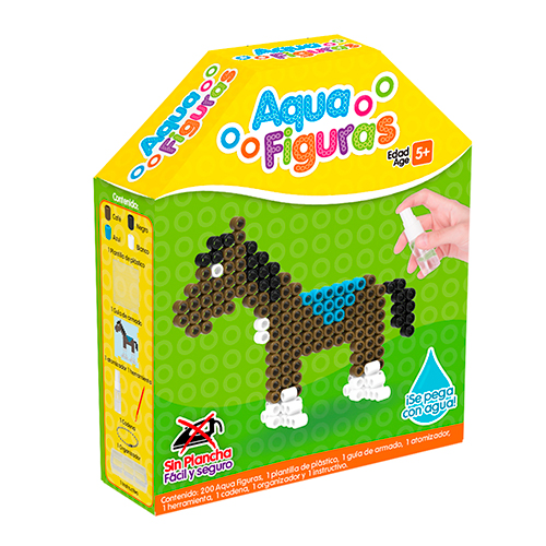 Didacti Aqua figuras caballo AQ8271; 200 cuentas aqua-figuras, 1 platilla, 1 atomizador