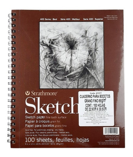 Didacti Cuaderno para bocetos grano fino 89 g/m2, 100 hojas, 22.9 cm x 30.5 cm